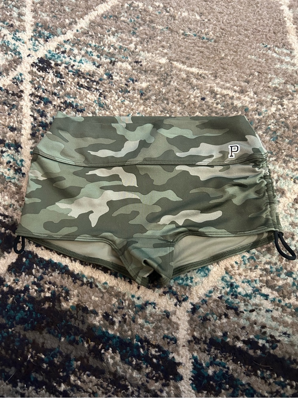 Pink Victoria Secret Green Camo Micro Shorts with Ruched Sides